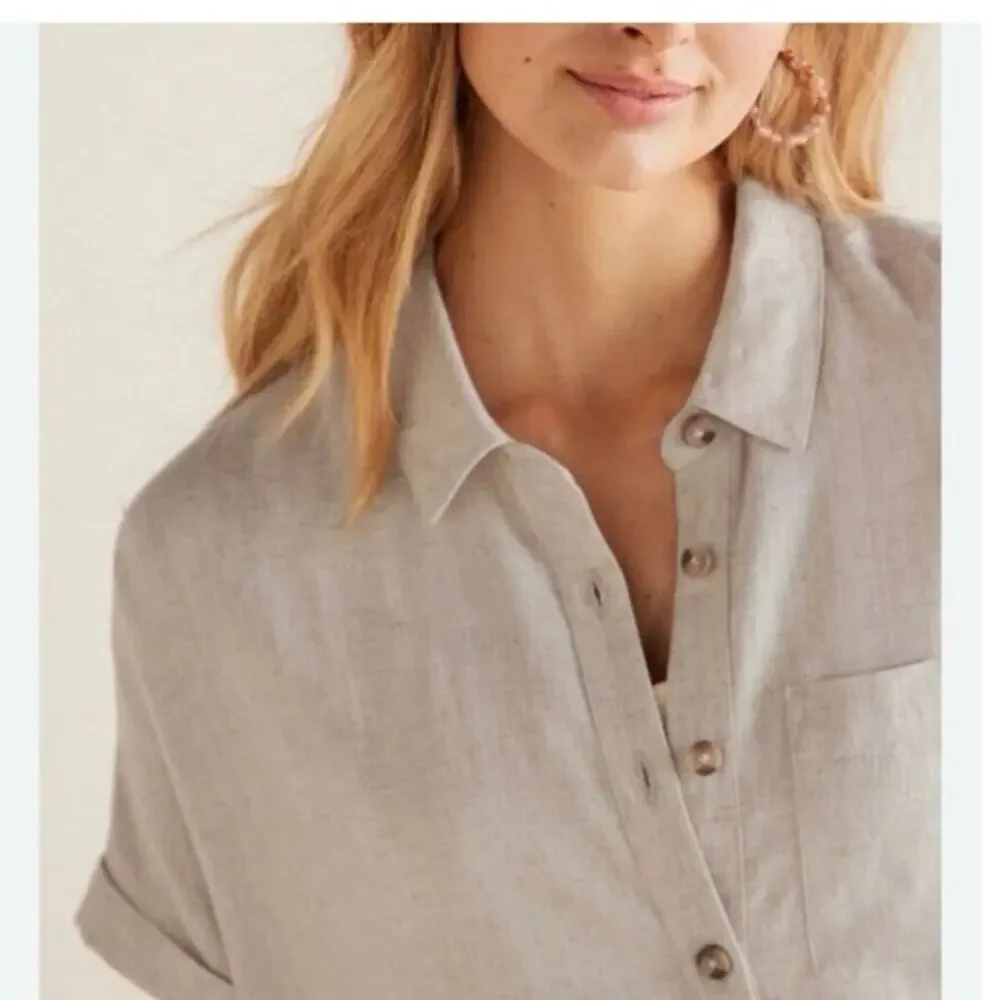 Soft Surroundings Linen Blend Blouse Beige size Medium - Picture 3 of 9